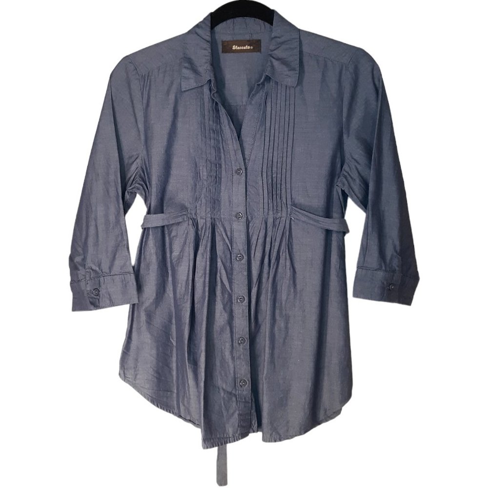 Chambray Belted Button Front Top - image 2